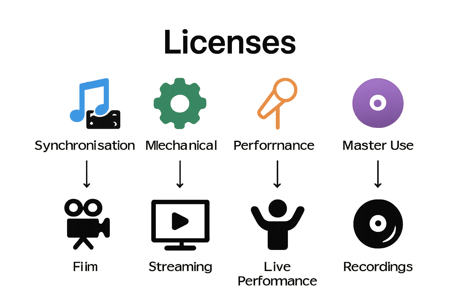Infographic compares four key music license types and their uses.