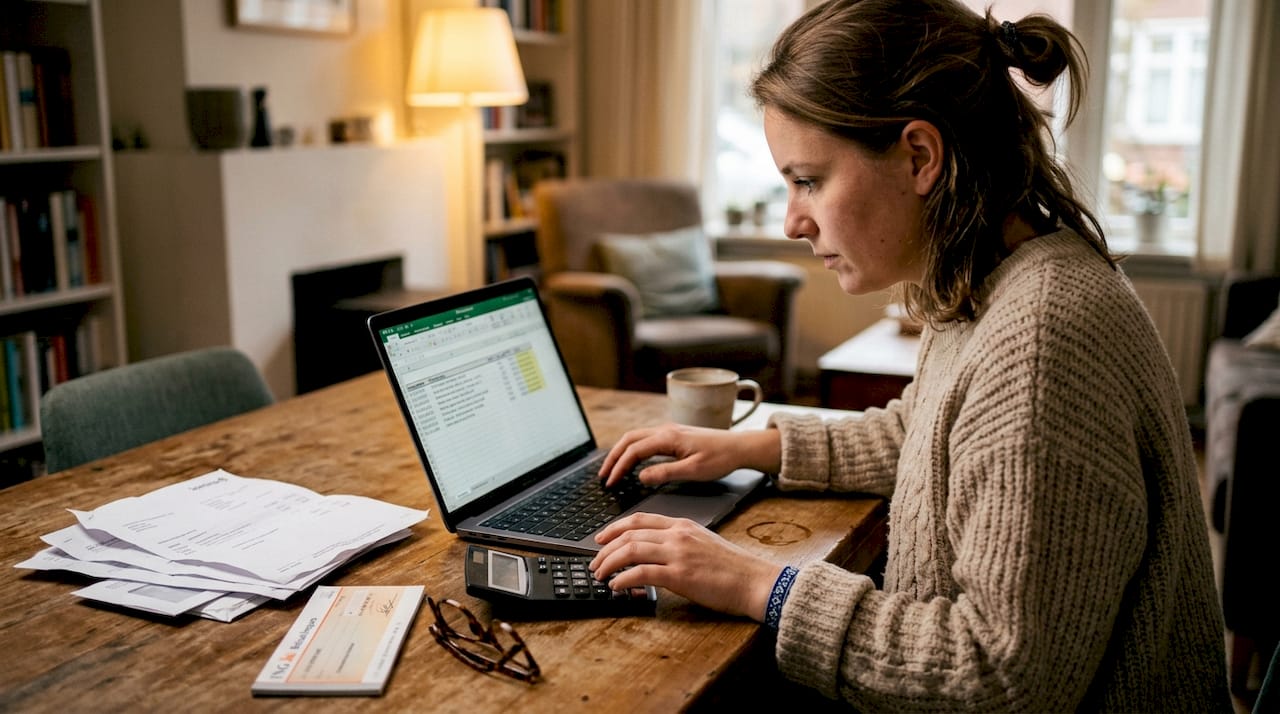 Een vrouw is bezig met het bijwerken van de boekhouding in een spreadsheet.