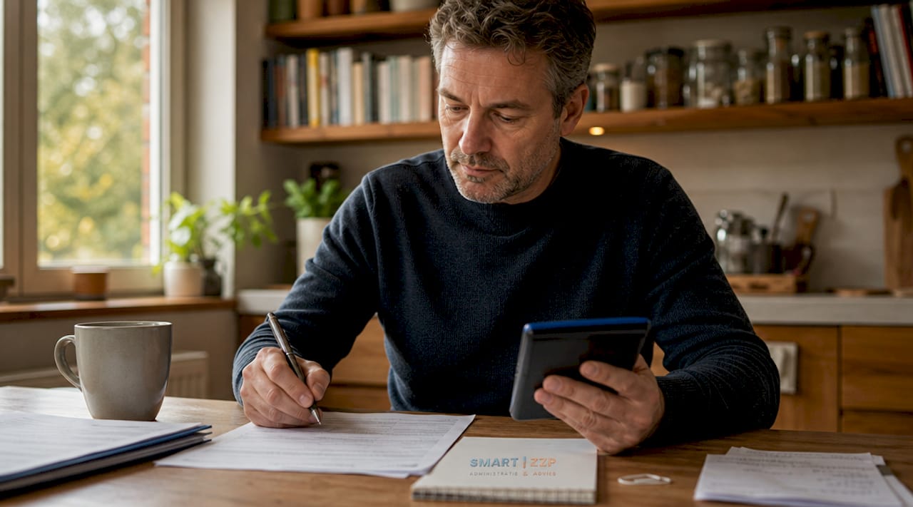 Met de handen bezig zijn met administratieve taken en het maken van berekeningen