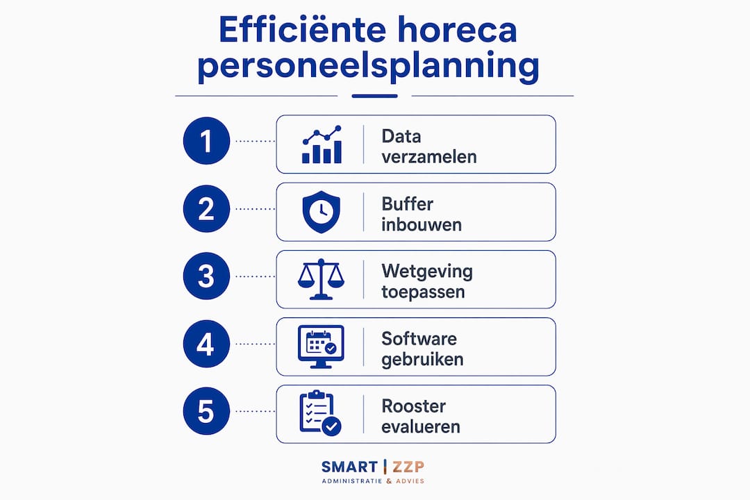 Overzichtelijke infographic met praktische stappen voor het plannen van horecapersoneel