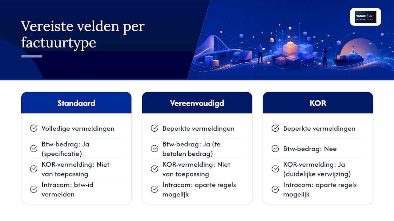 Vergelijking van factuureisen per type