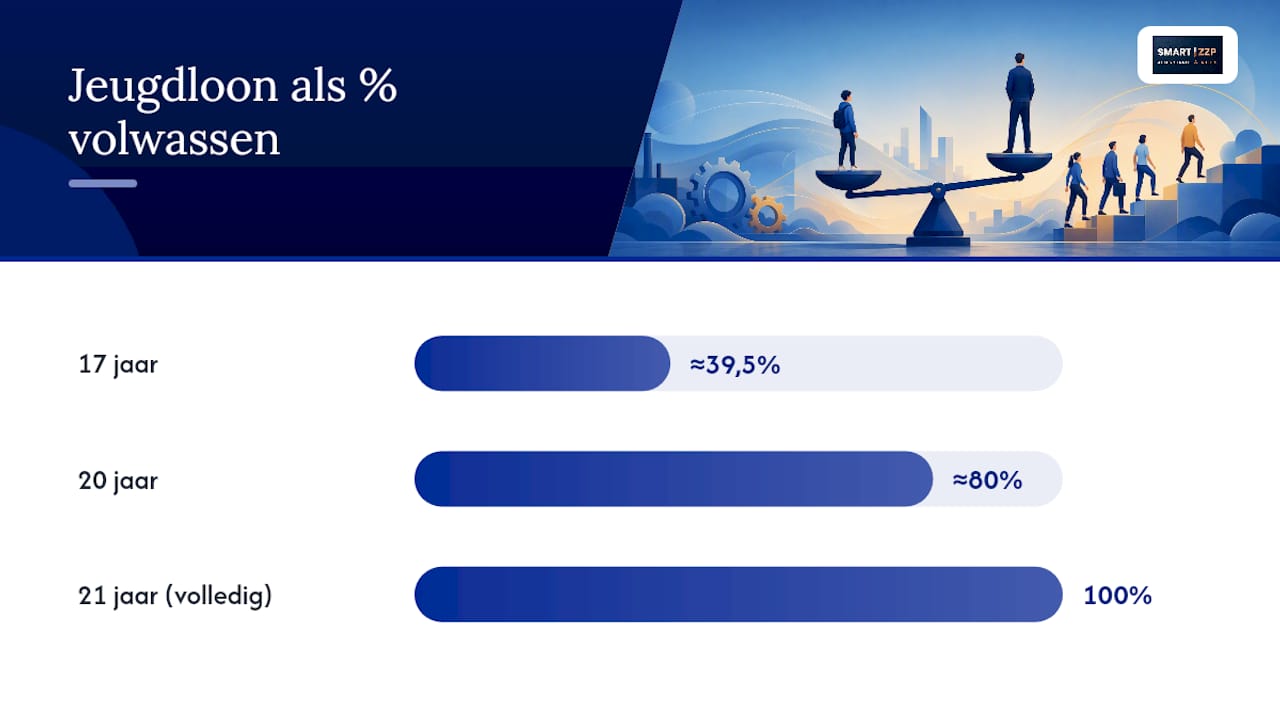 Grafiek met jeugdminimumloon als percentage per leeftijd