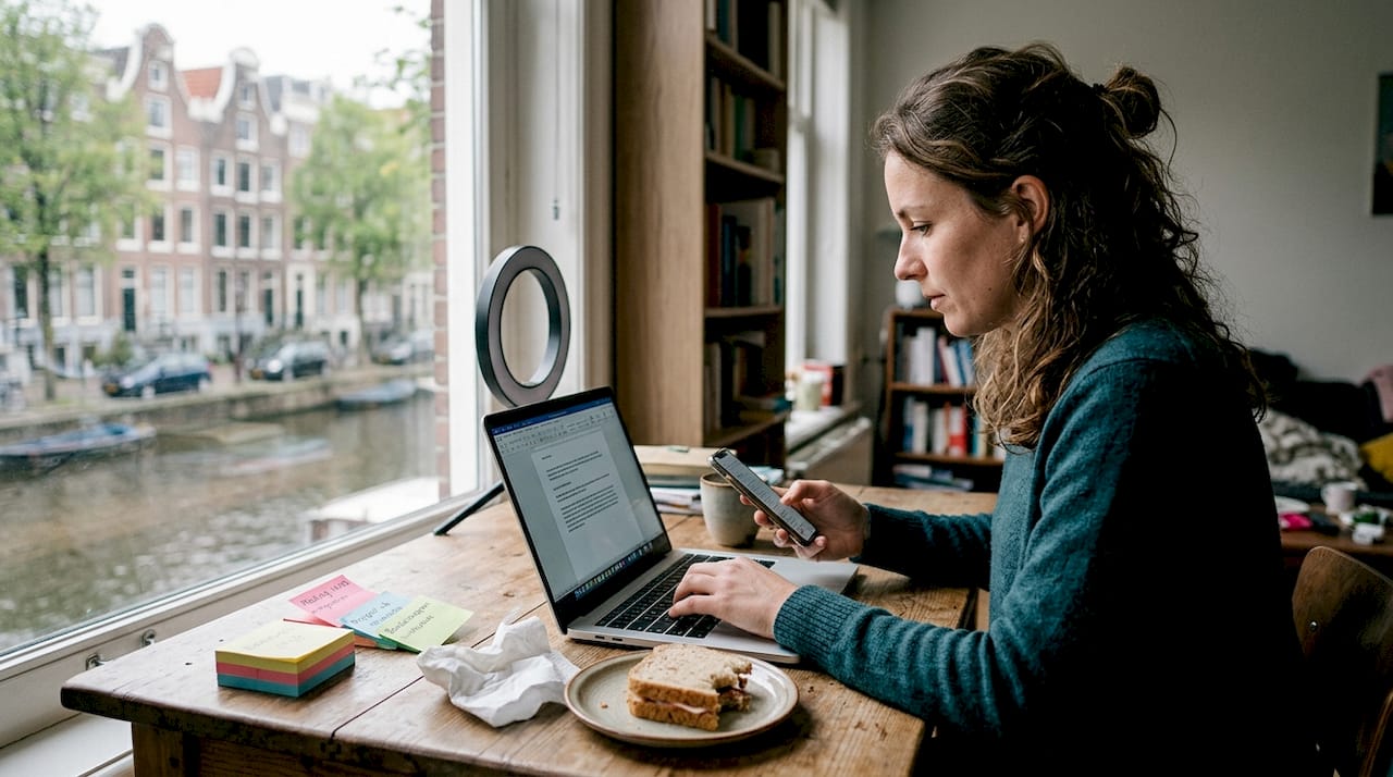 Een vrouw werkt vanuit huis achter haar laptop. Carrièreontwikkelingen in Nederland