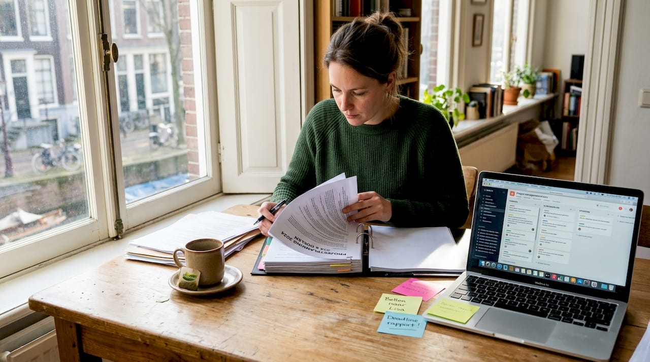 Vrouw stelt zakelijke doelen op haar thuiswerkplek