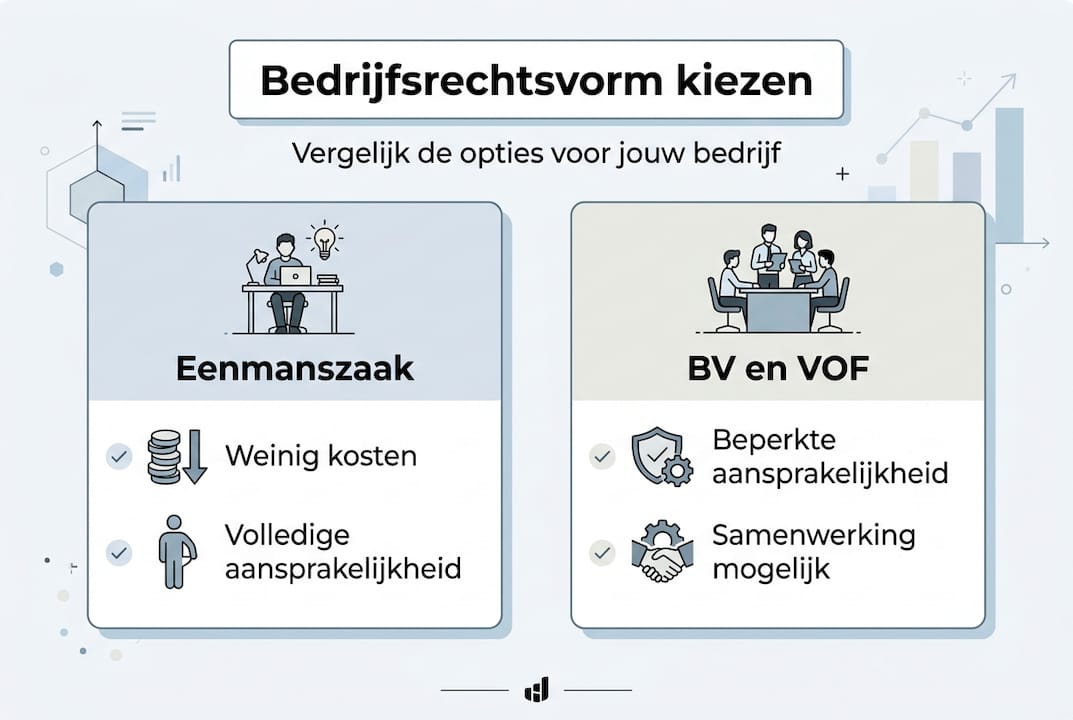 Overzicht van de belangrijkste punten per rechtsvorm: een handige infographic voor ondernemers
