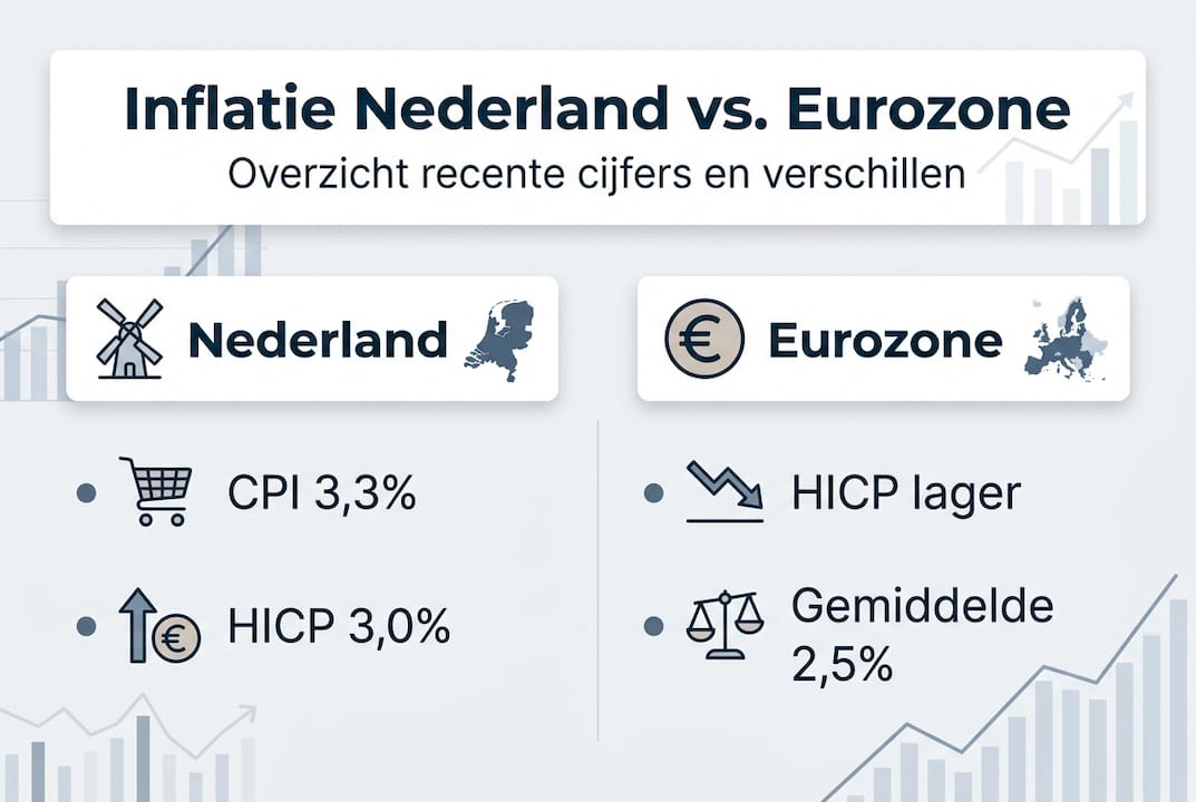 Infographic laat zien hoe de inflatie in Nederland zich verhoudt tot die in de rest van de eurozone