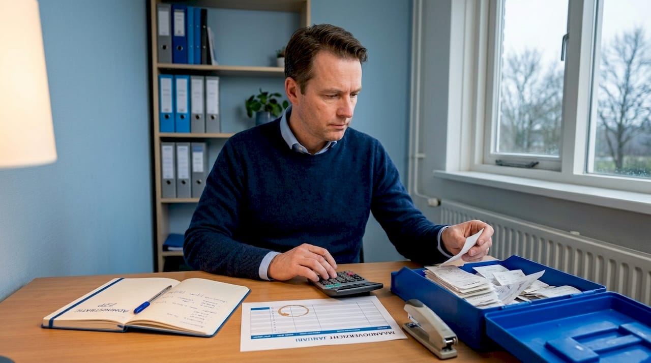 Een zzp’er neemt de tijd om zijn administratie bij te werken aan de keukentafel. Waarom kiezen voor zzp