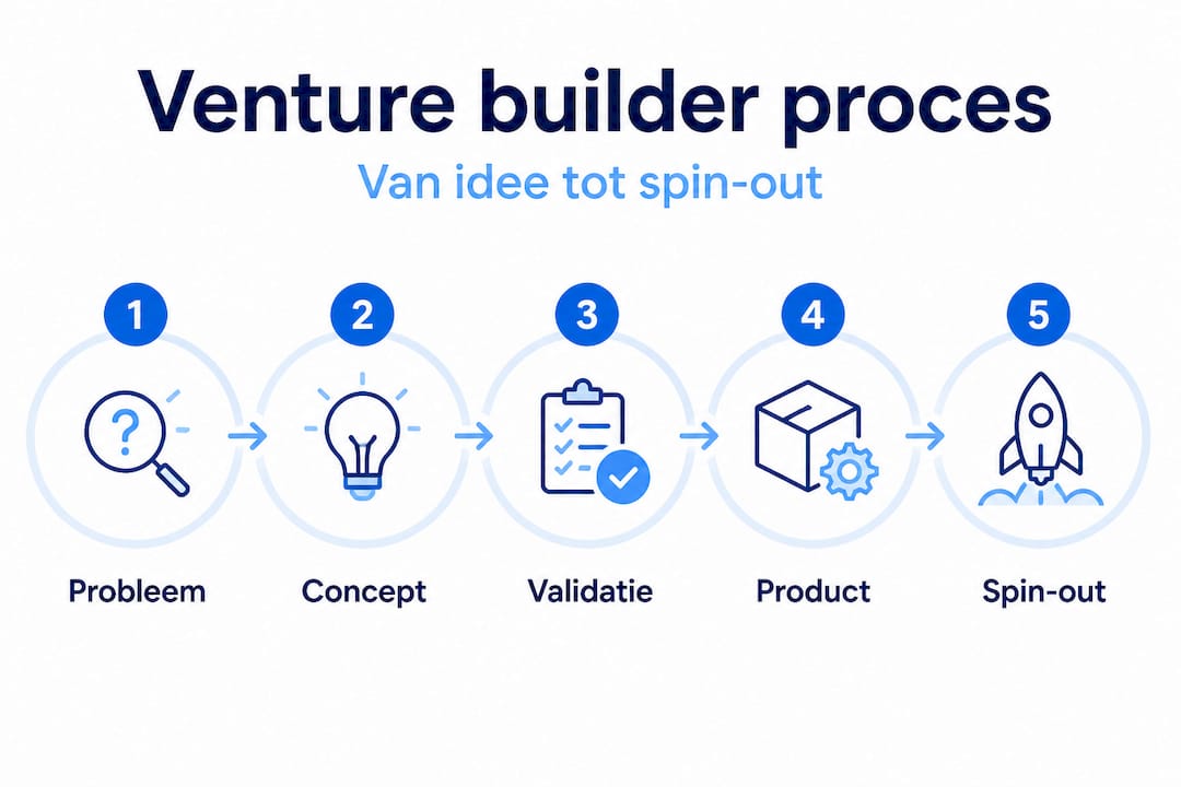 Infographic: het venture builder traject stap voor stap uitgelegd