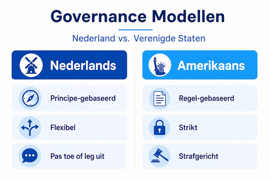 Infographic: Vergelijking tussen Nederlandse en Amerikaanse governance-structuren