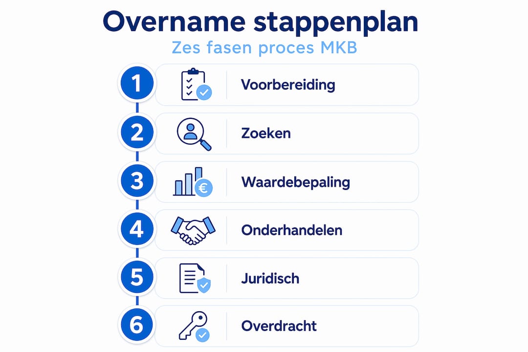 Overzicht: de zes belangrijkste stappen bij een bedrijfsovername