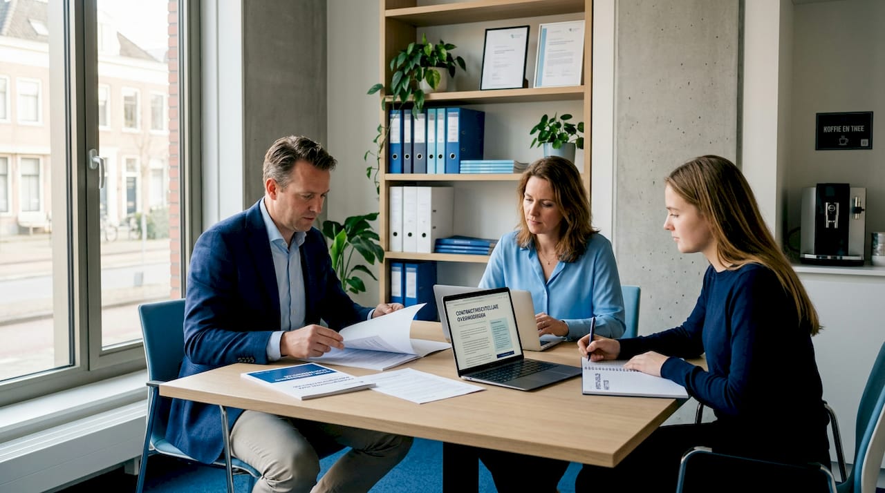 Het team buigt zich over de documenten rondom flexibiliteit op de arbeidsmarkt.