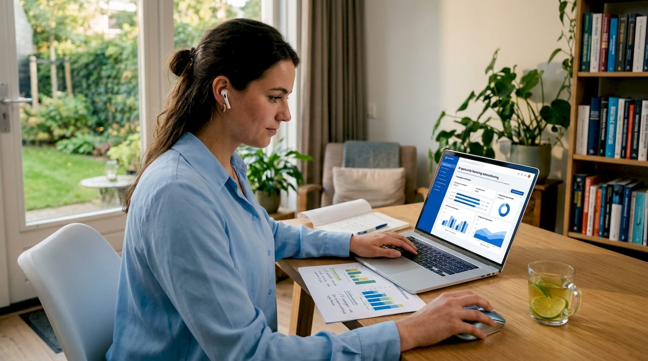 Marketingexpert die zich bezighoudt met het opzetten van AI-automatisering