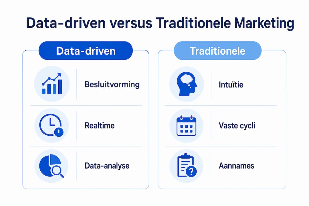 Infographic waarin data-gedreven marketing en traditionele marketing tegenover elkaar worden gezet