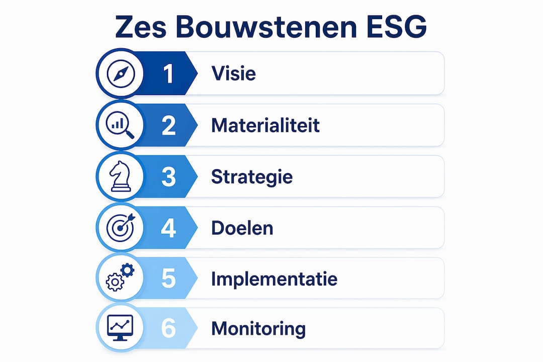 Infographic met zes ESG-pijlers overzichtelijk onder elkaar