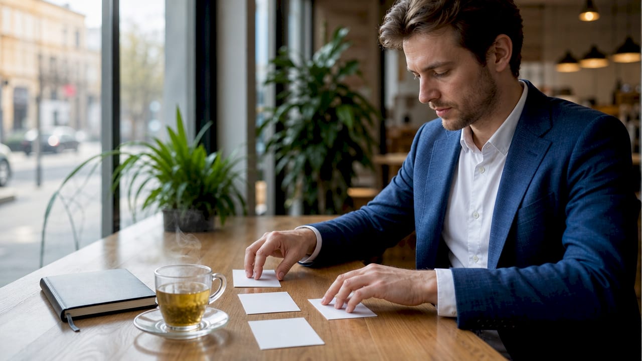 Voor het marktonderzoek gaan we samen de voorbereidingskaarten sorteren en organiseren.