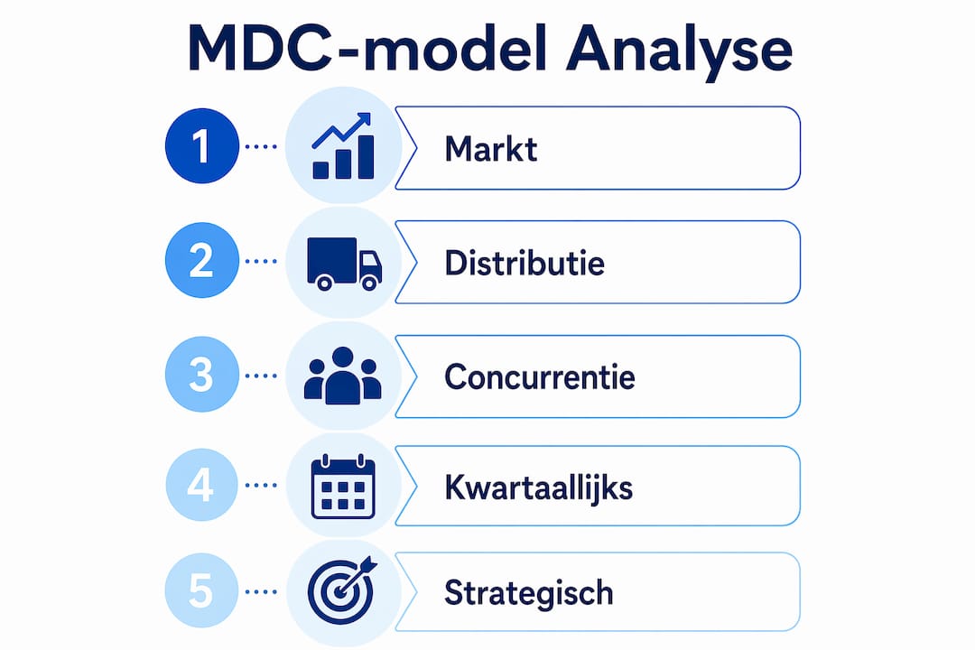 Overzichtelijke infographic met de stappen van het MDC-model voor marktanalyses