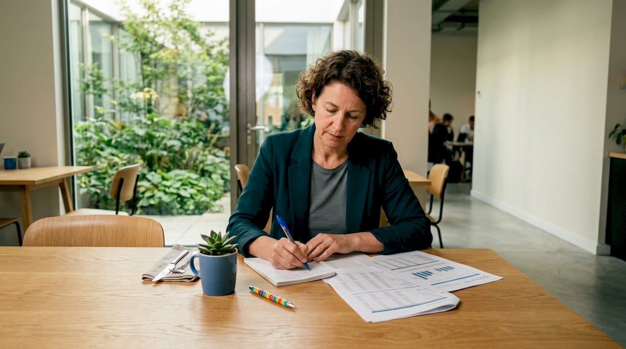 Een ondernemer uit het mkb die bezig is met het bijhouden van de administratie.