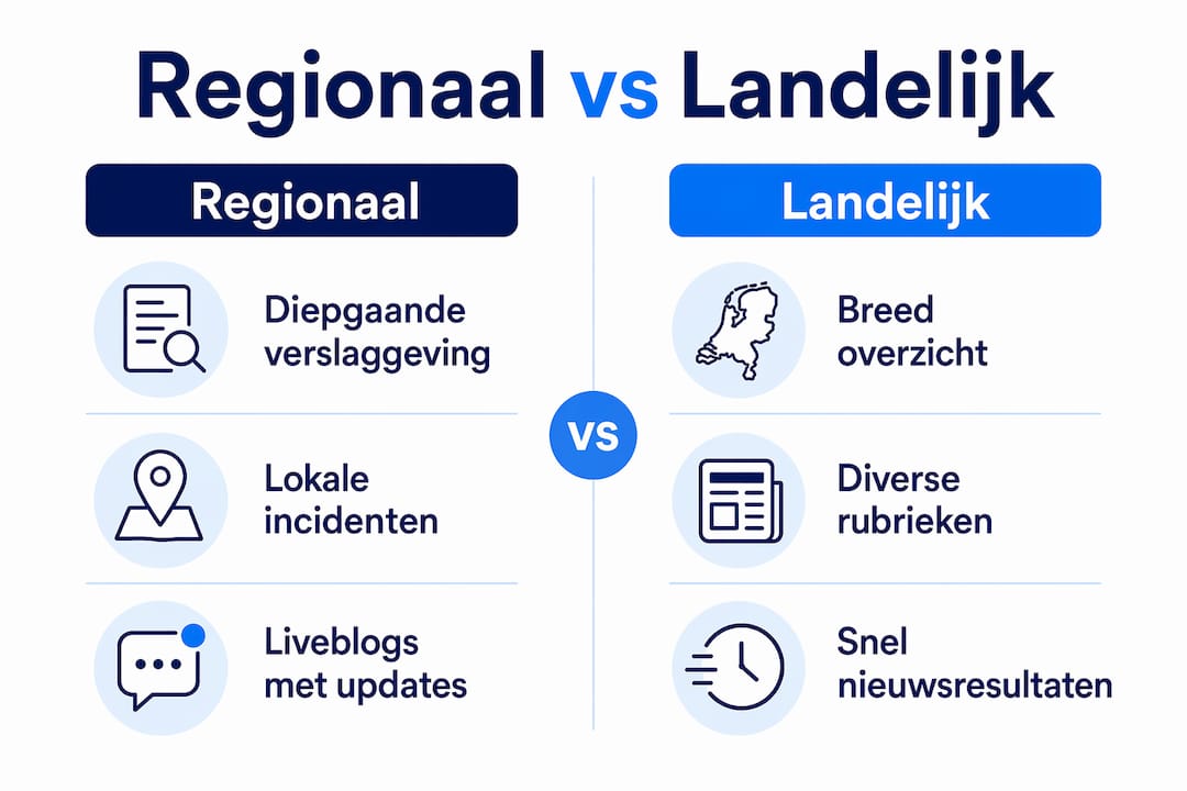 Infographic waarin we de verschillen tussen nieuws uit de regio en nationaal nieuws onder de loep nemen.