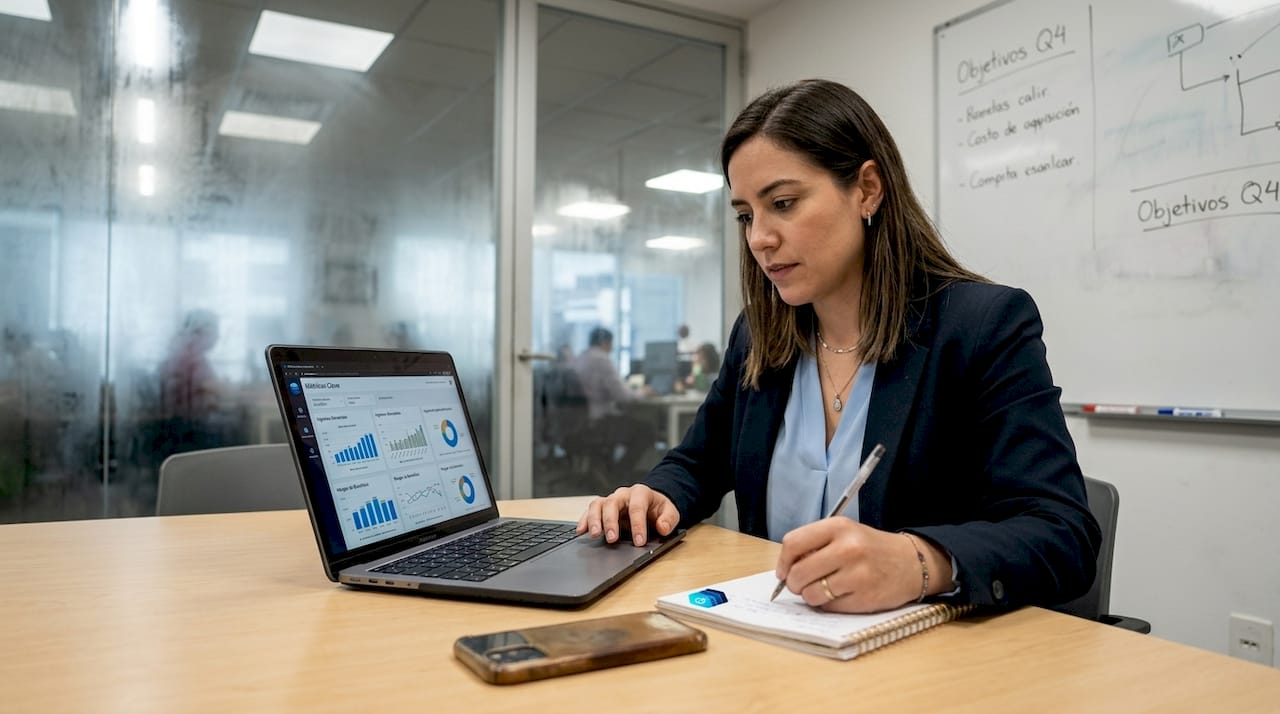 Especialista analizando los principales indicadores desde su portátil