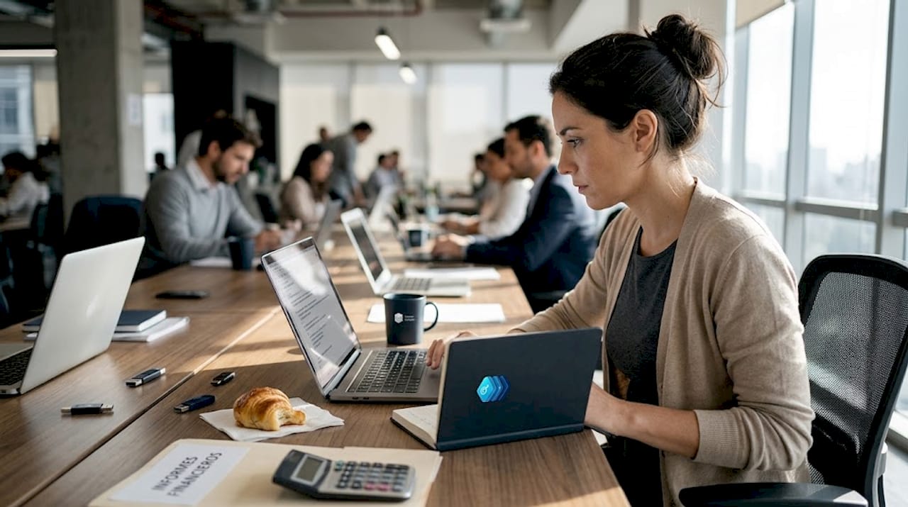 Contable optimizando la generación de informes desde un espacio de coworking