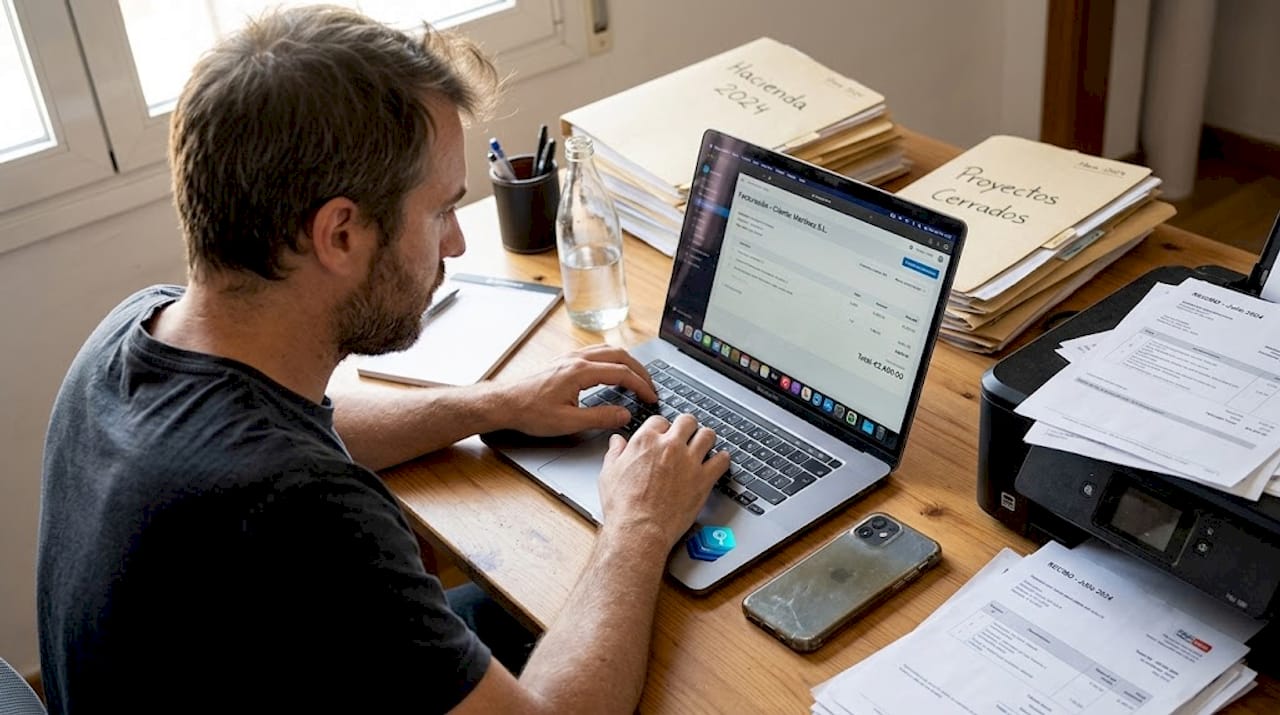 Trabajando como autónomo desde casa y gestionando mis facturas con un programa informático
