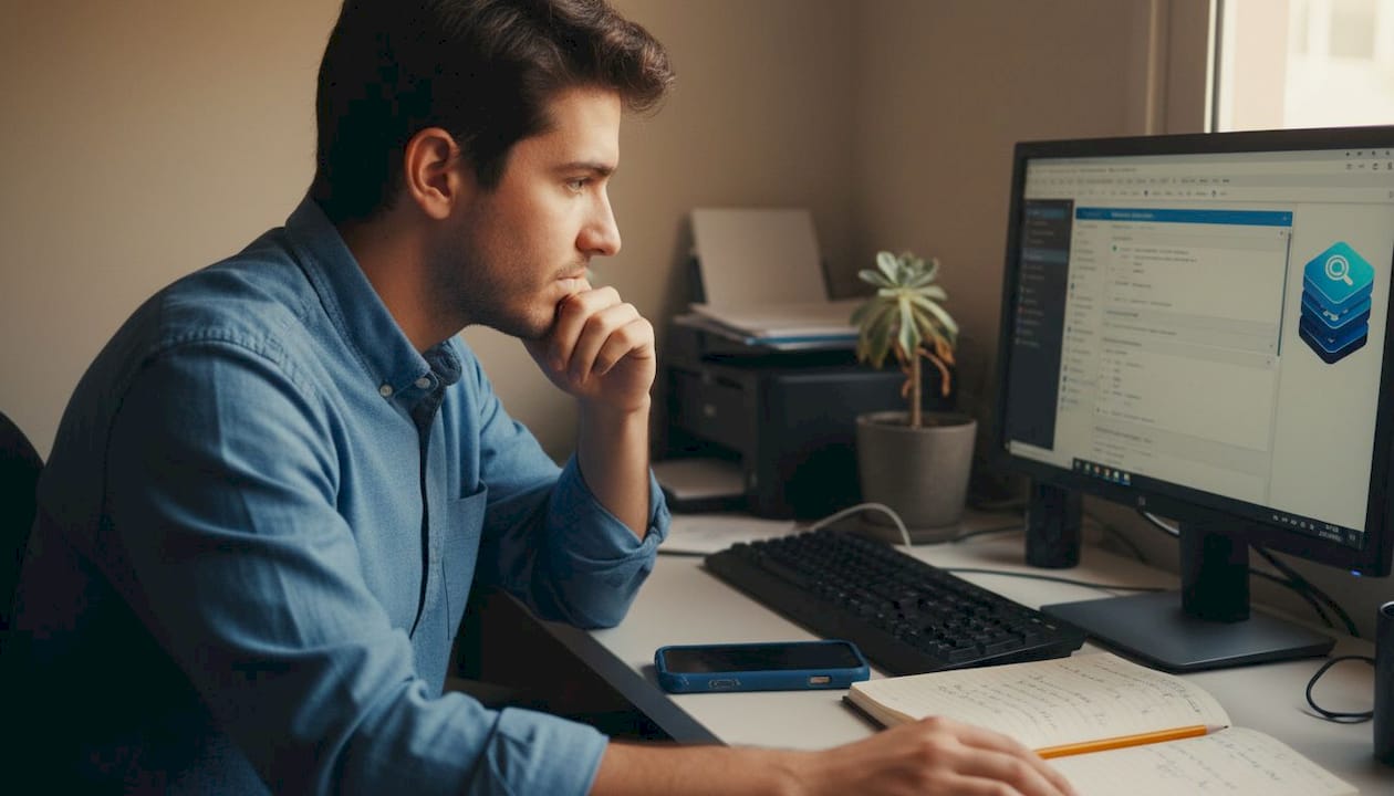 Empleado analizando diferentes opciones de programas para el control de horarios en la oficina