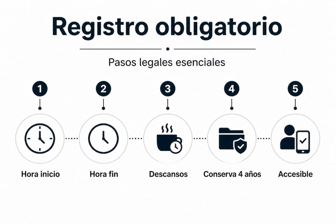 Infografía: pasos esenciales para cumplir con el registro horario obligatorio