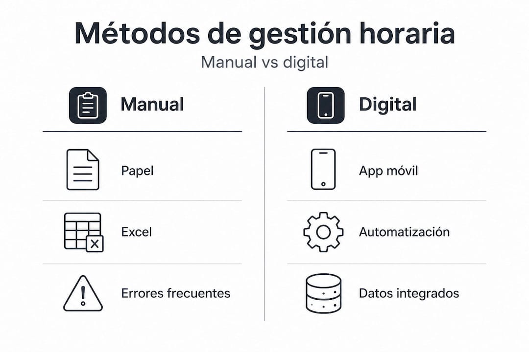 Infografía que muestra las diferencias entre la gestión de horarios tradicional y la digital