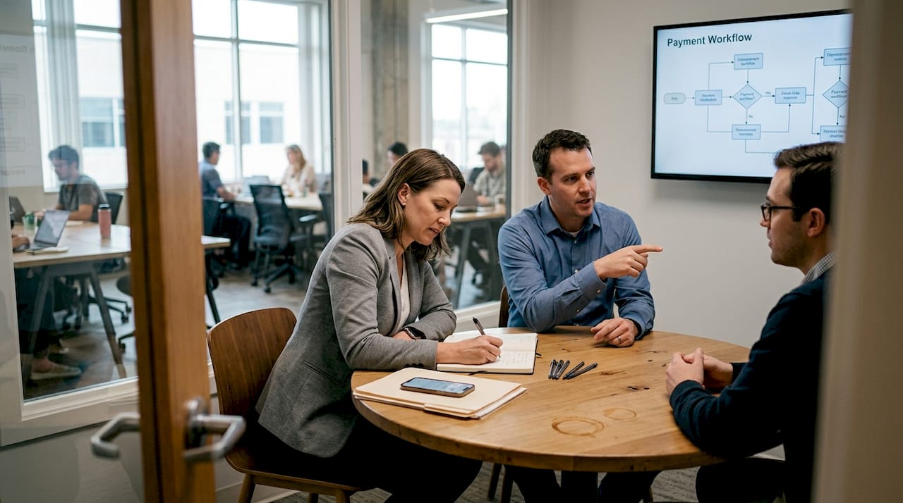 Finance team meeting about payment workflow