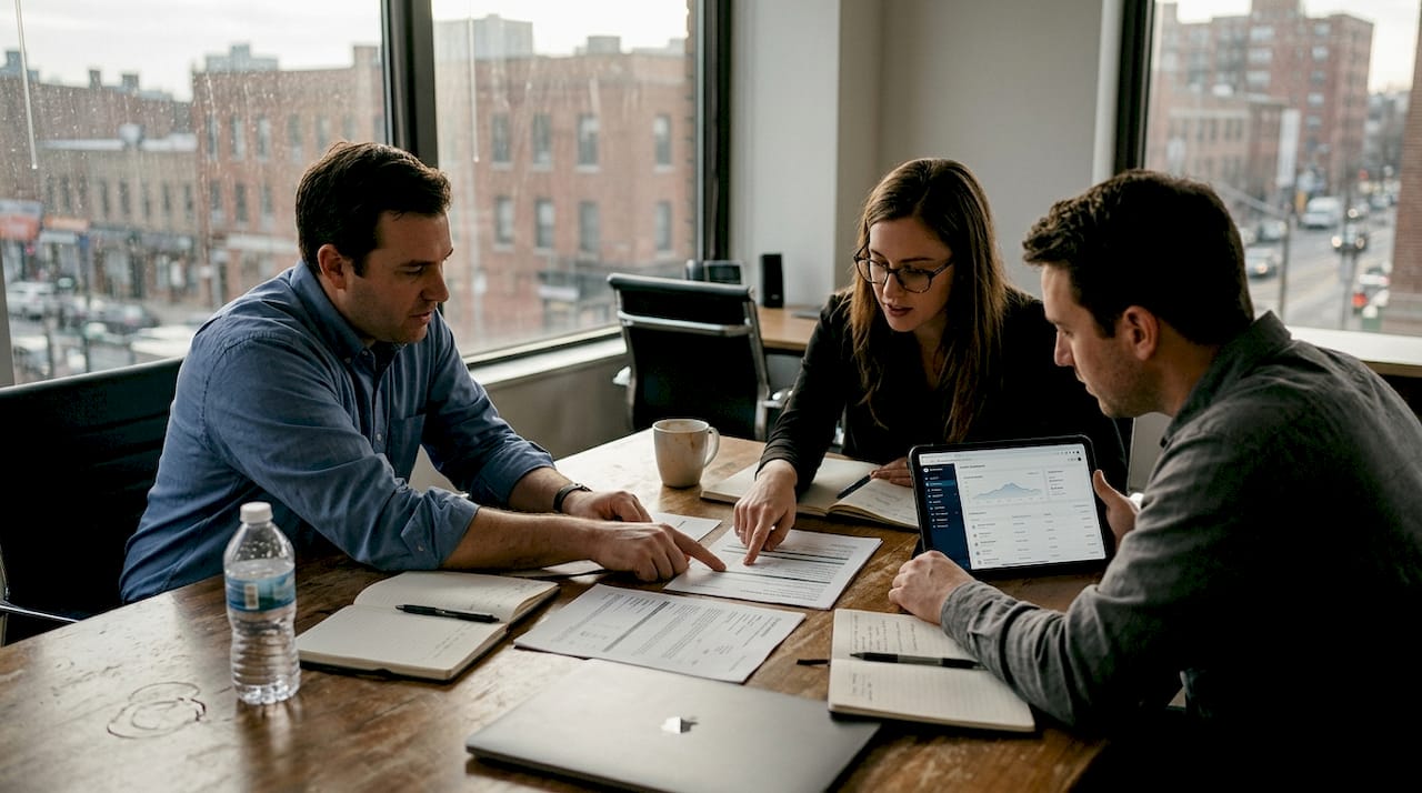 SME finance team discusses regulatory paperwork