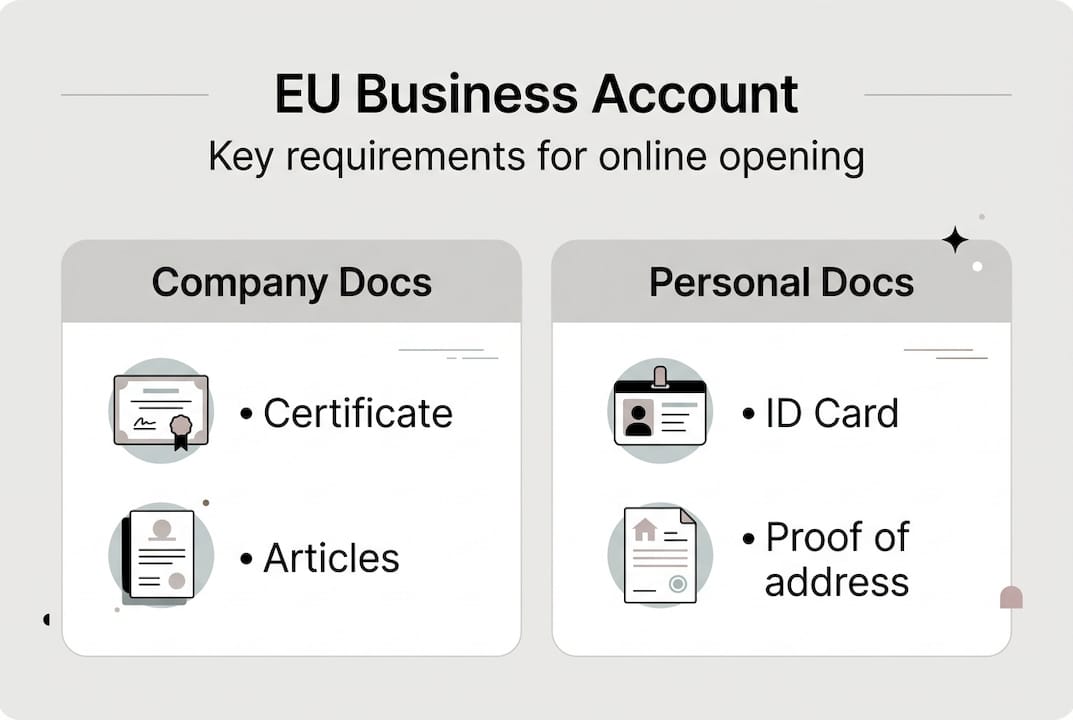 Infographic showing basic EU business account requirements