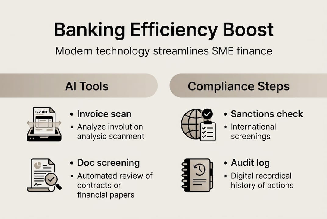 Infographic showing banking efficiency with AI and compliance