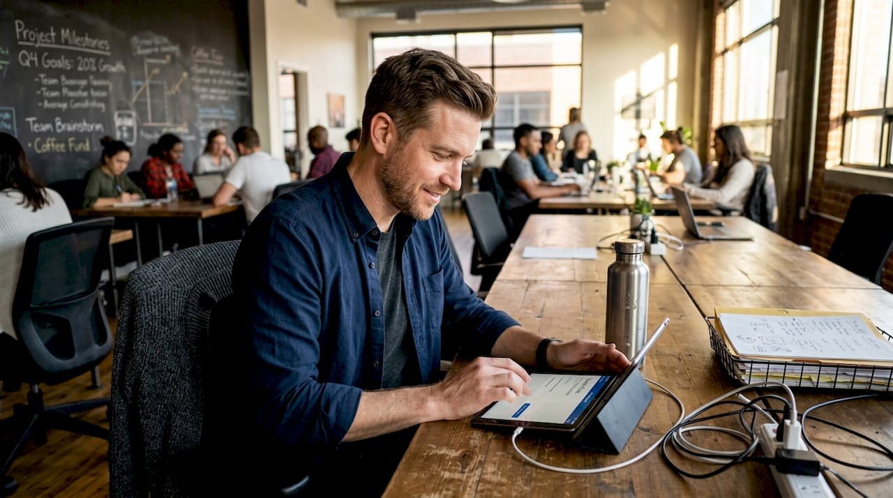 Manager transferring funds in co-working office