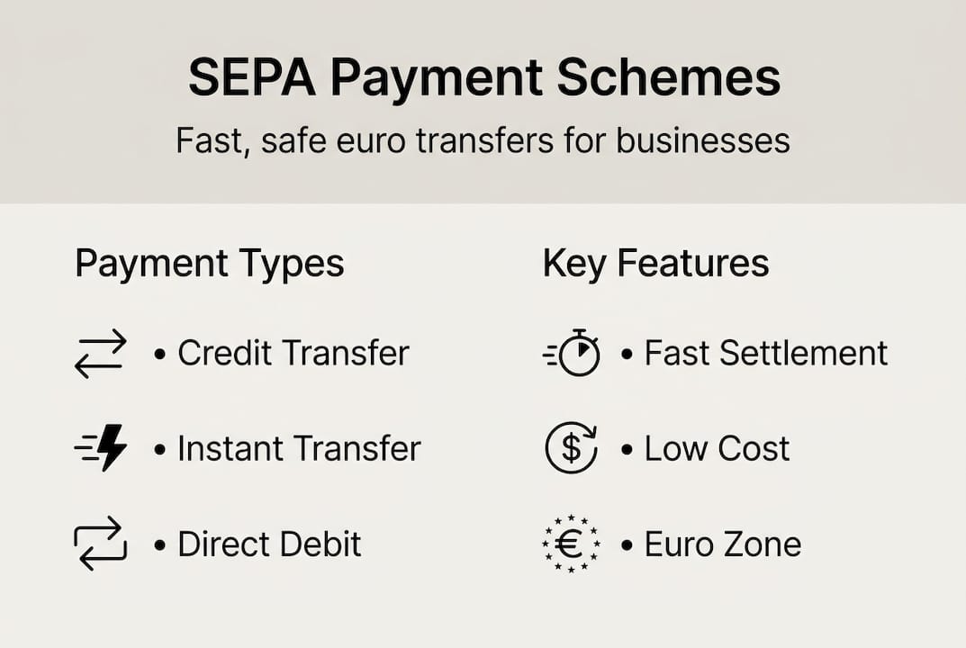 Infographic showing SEPA payment schemes and features