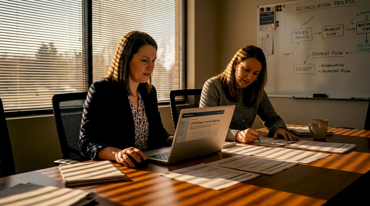 Finance team reviewing payment rejects and returns