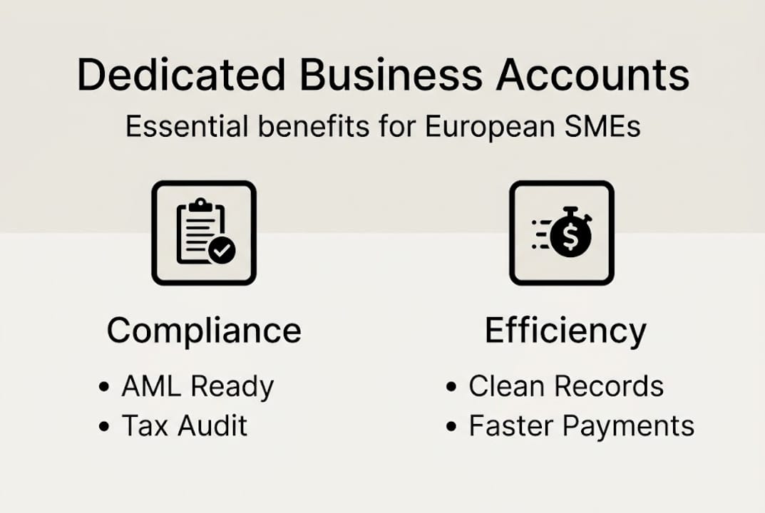 Infographic shows business account benefits: compliance, efficiency