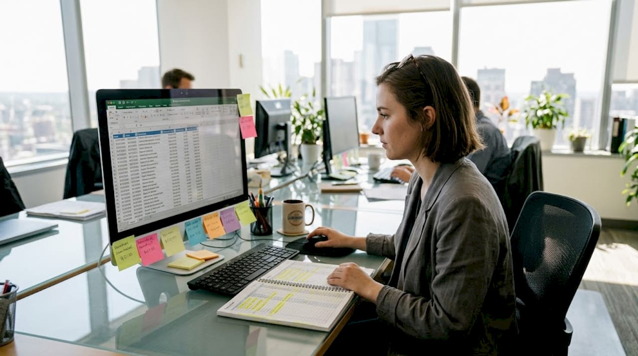 Accountant reviewing IBAN payment transactions