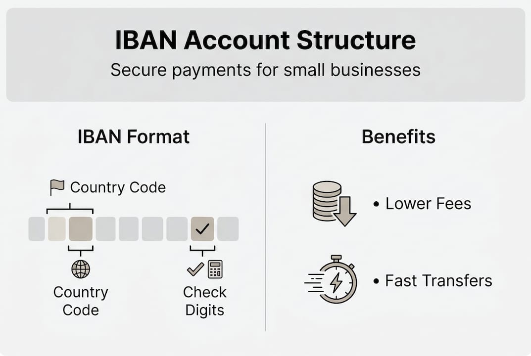 Infographic explaining IBAN account format and benefits