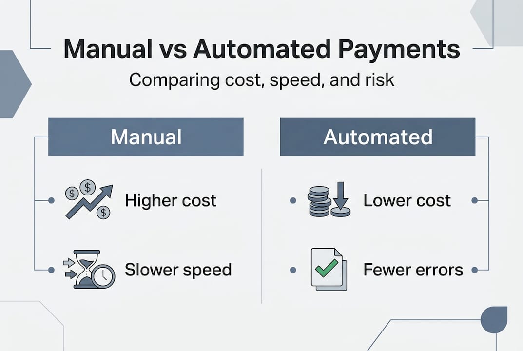 Infographic comparing manual and automated payment process