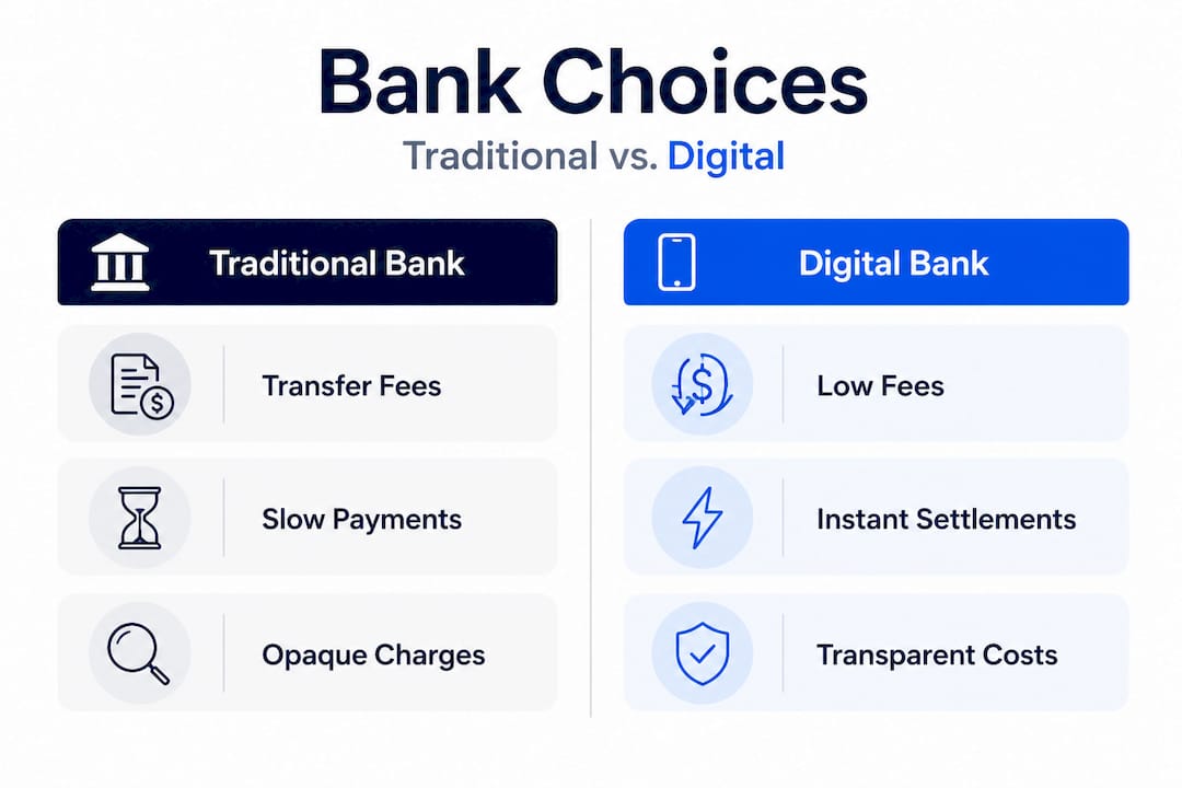 Infographic comparing traditional and digital bank costs