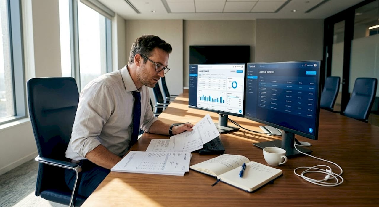 Finance manager reviewing reconciliation process