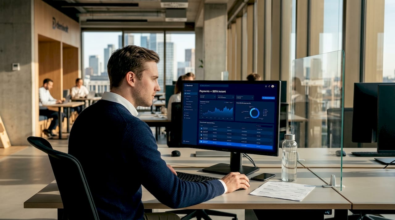 Manager reviews real-time cross-border payments