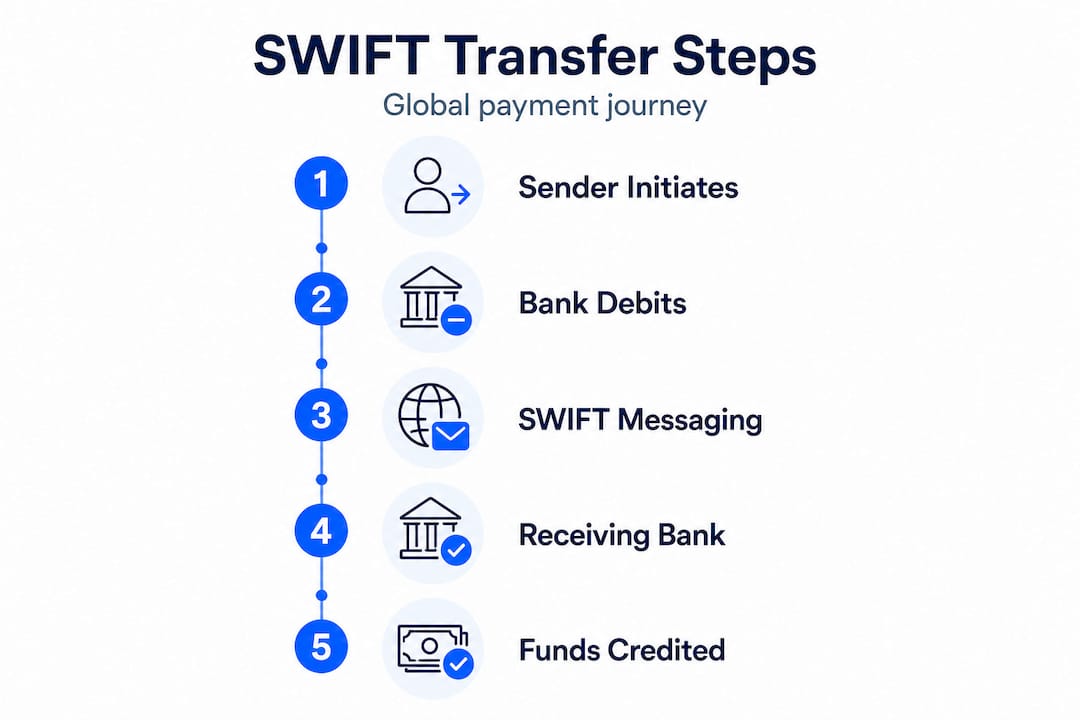 Infographic showing SWIFT transfer process steps