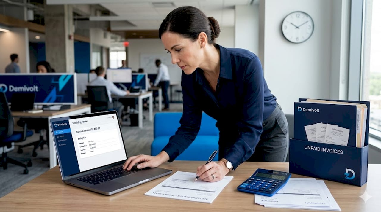 Employee entering invoices in back office