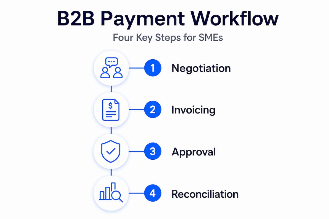Infographic showing four-step B2B payment workflow
