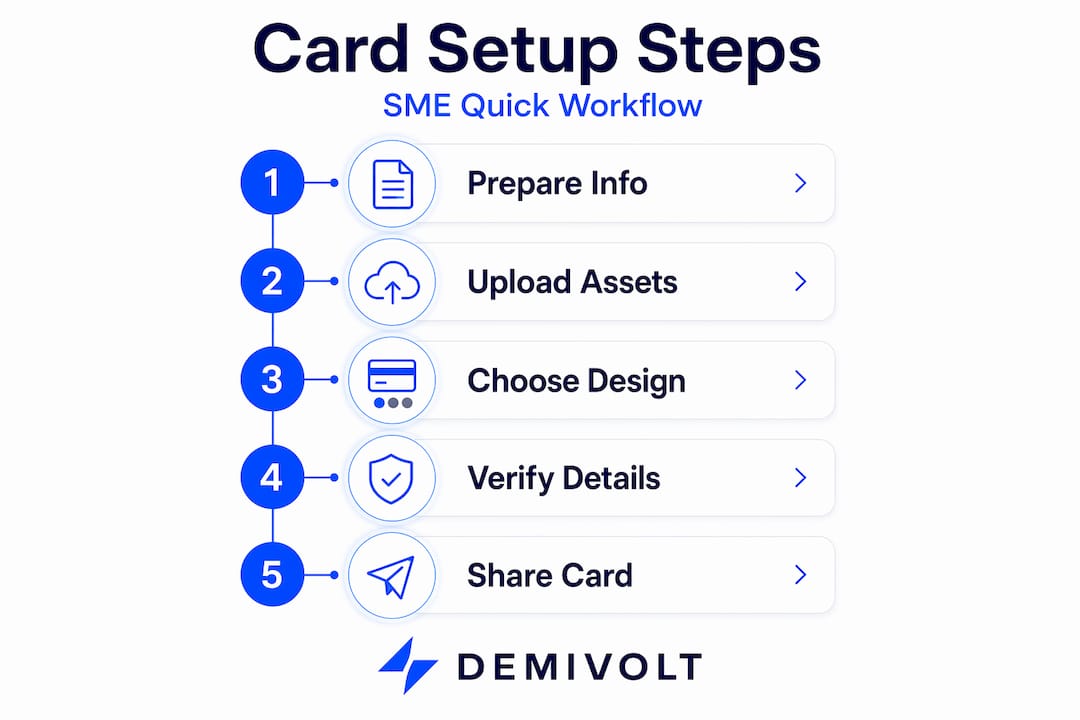 Infographic listing SME card setup workflow steps