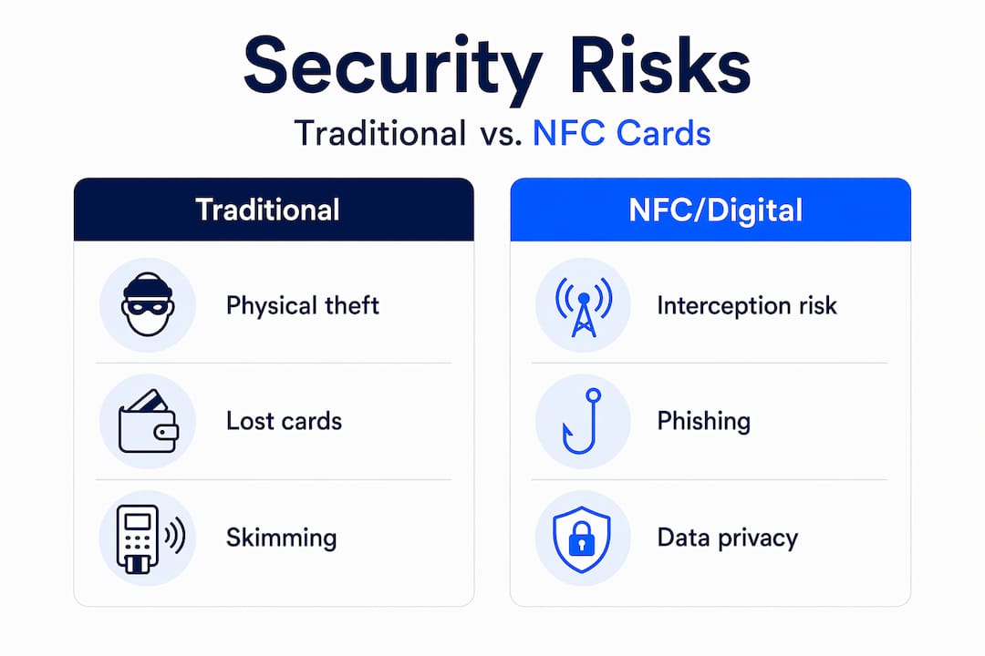 Infographic comparing risks of traditional vs NFC cards