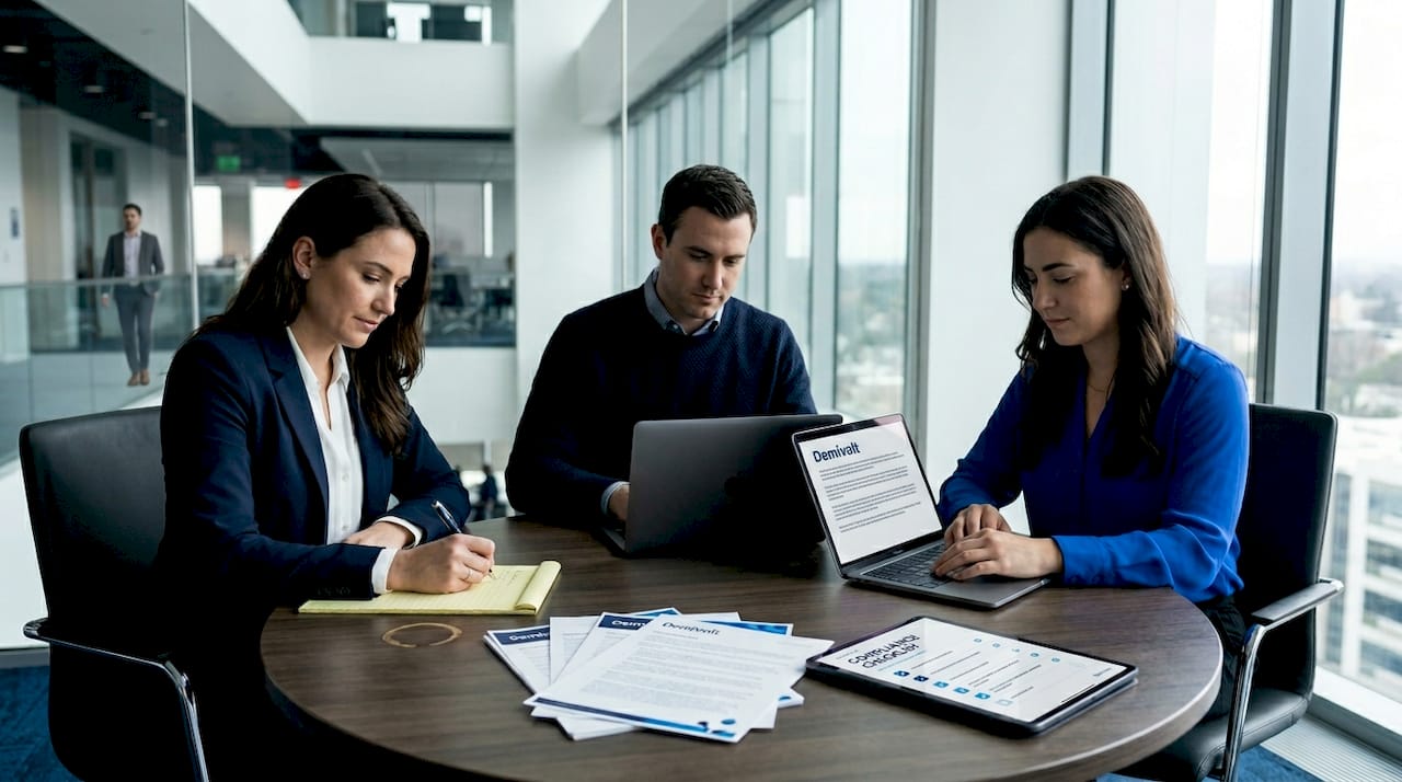 Compliance team studying EU regulations together
