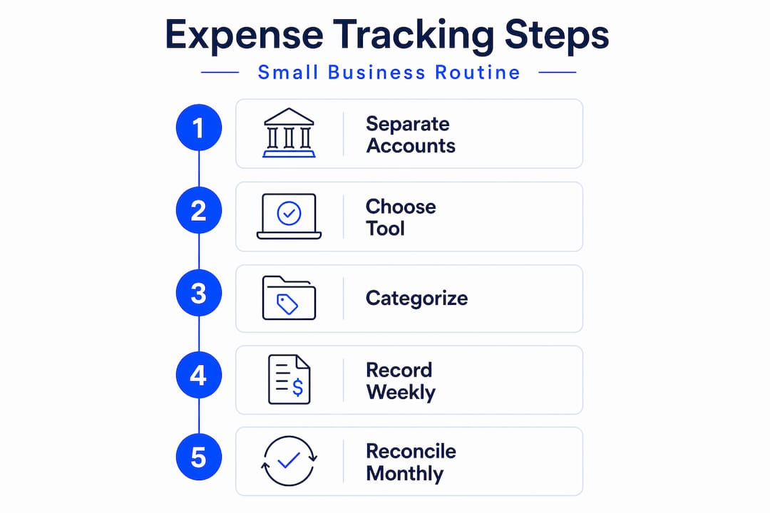 Vertical infographic of five key expense tracking steps