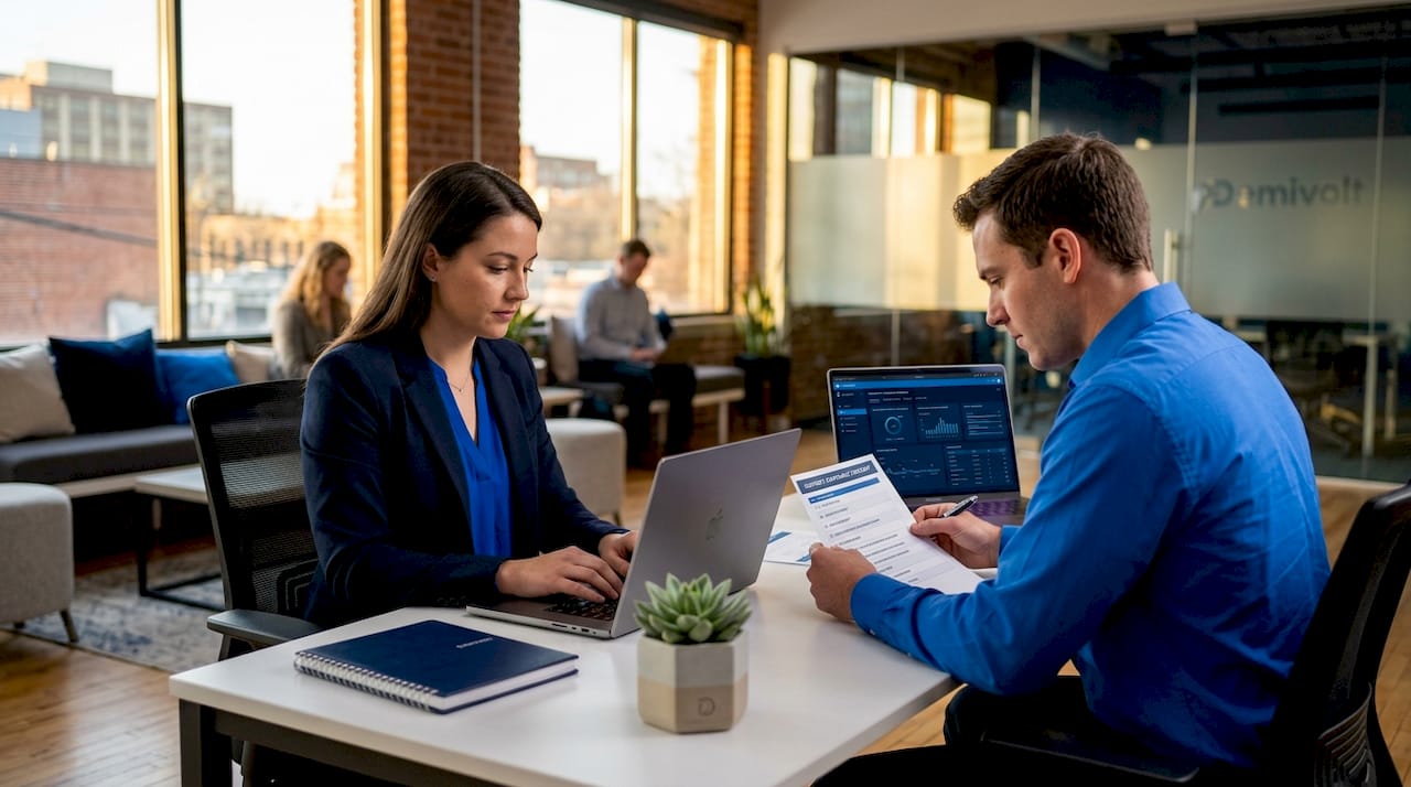 Fintech team working on compliance software